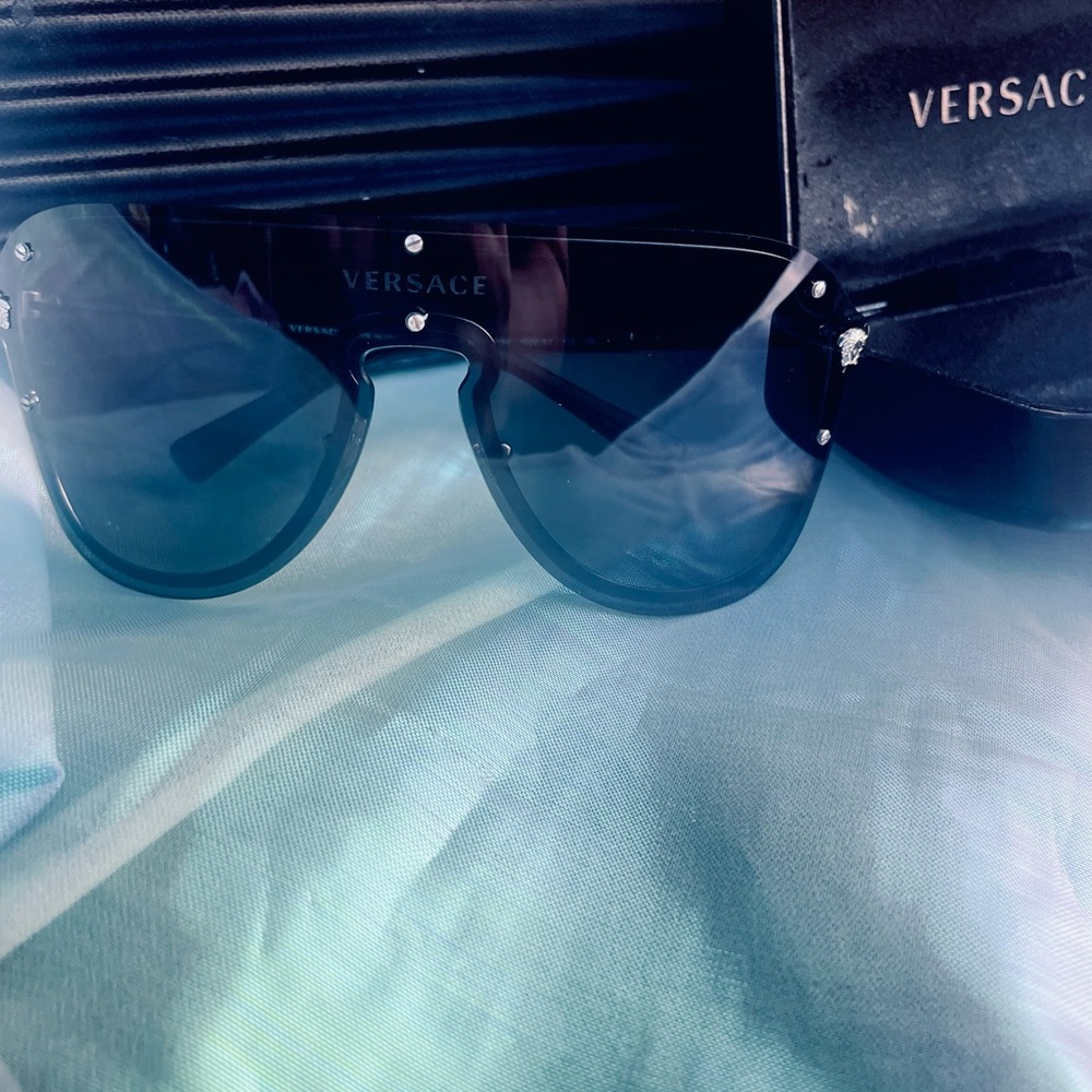 Versace Sunglasses Aviator Silver & Black Shield Frames VE 2180 1000 87 25